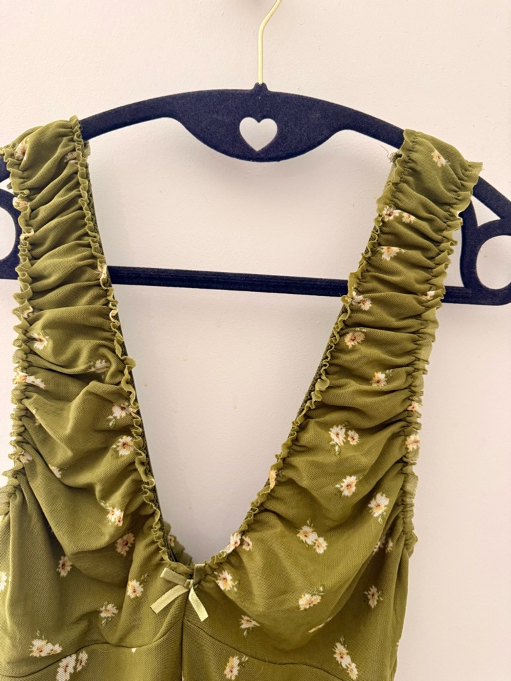 Forever 21 Olive Green Floral V-Neck Mini Dress - Picture 7 of 8